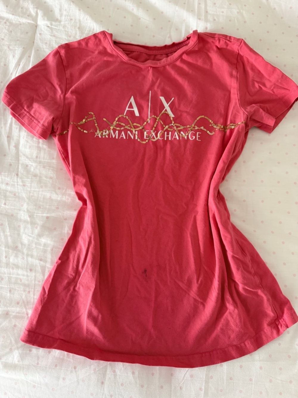 Armani Exchange Pink Short-Sleeve Logo Tee with Gold Accent